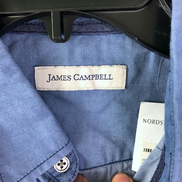 JAMES CAMPBELL Men Blue Cotton Long Sleeve Button Front Shirt - Picture 5 of 6
